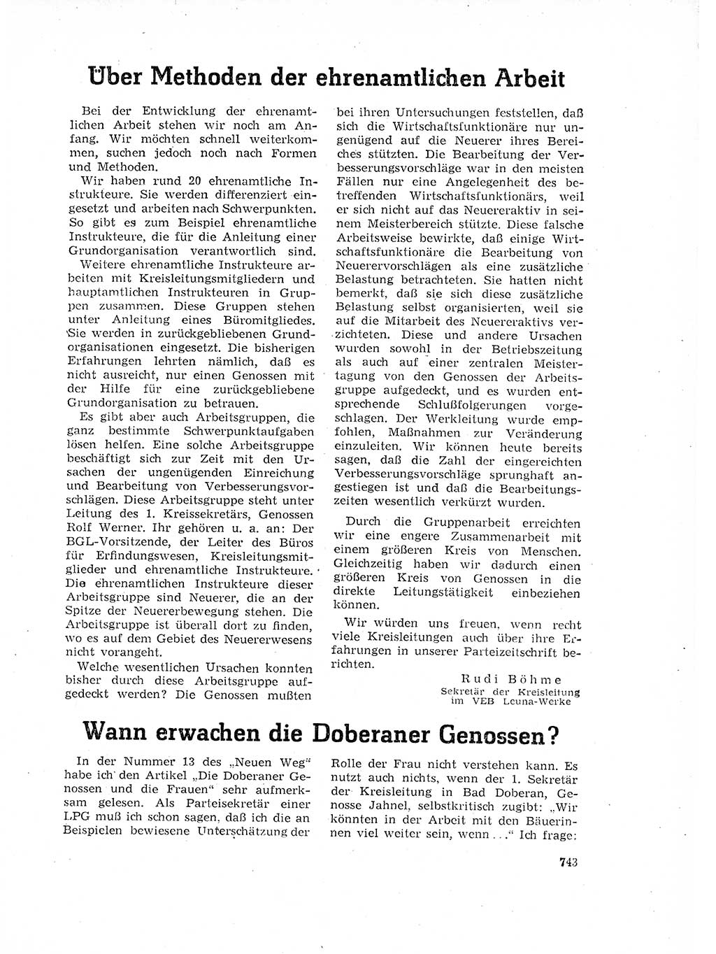 Neuer Weg (NW), Organ des Zentralkomitees (ZK) der SED (Sozialistische Einheitspartei Deutschlands) für Fragen des Parteilebens, 17. Jahrgang [Deutsche Demokratische Republik (DDR)] 1962, Seite 743 (NW ZK SED DDR 1962, S. 743)