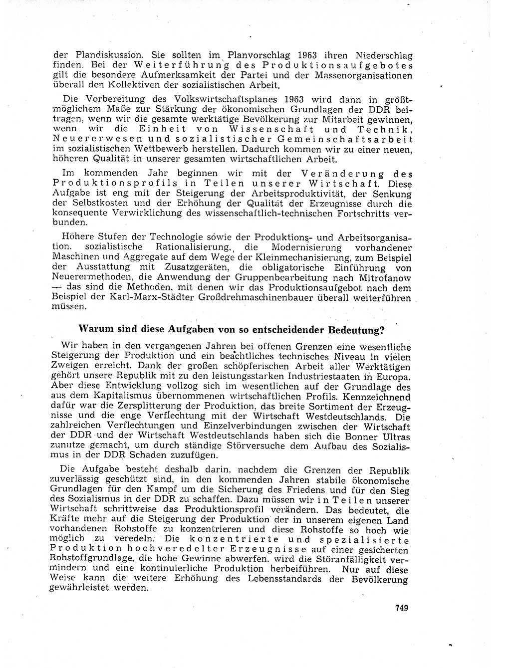 Neuer Weg (NW), Organ des Zentralkomitees (ZK) der SED (Sozialistische Einheitspartei Deutschlands) für Fragen des Parteilebens, 17. Jahrgang [Deutsche Demokratische Republik (DDR)] 1962, Seite 749 (NW ZK SED DDR 1962, S. 749)