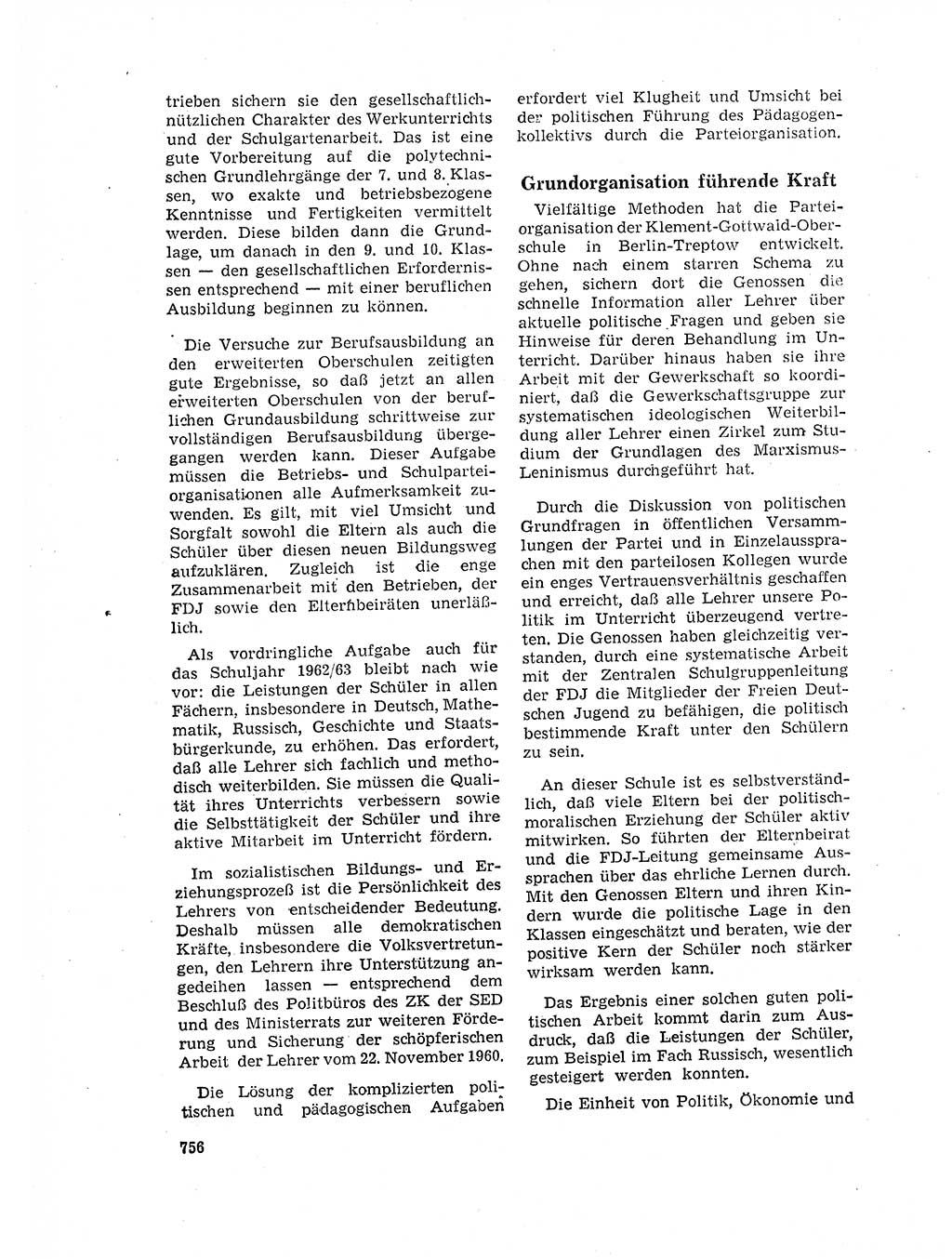 Neuer Weg (NW), Organ des Zentralkomitees (ZK) der SED (Sozialistische Einheitspartei Deutschlands) für Fragen des Parteilebens, 17. Jahrgang [Deutsche Demokratische Republik (DDR)] 1962, Seite 756 (NW ZK SED DDR 1962, S. 756)