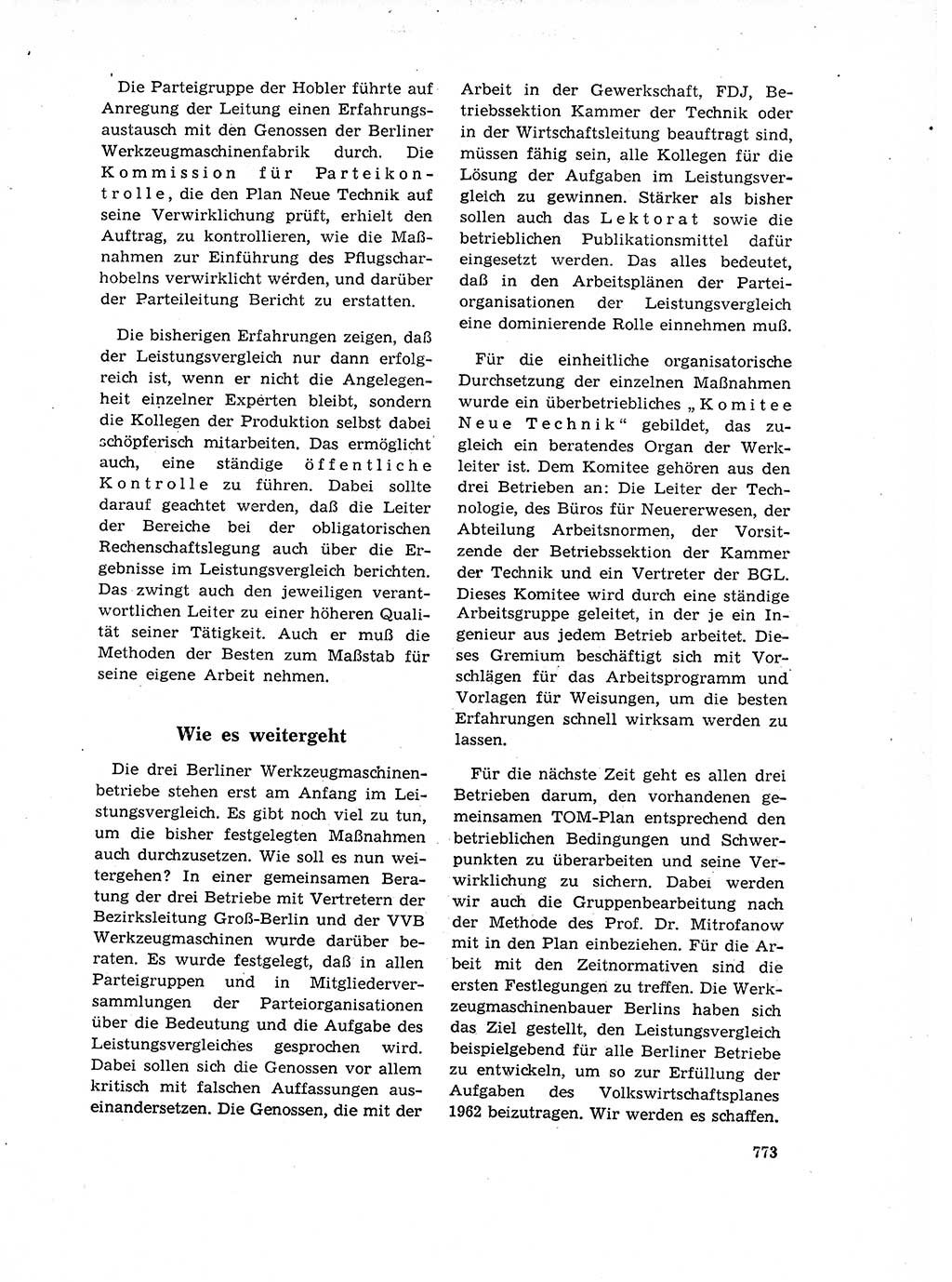 Neuer Weg (NW), Organ des Zentralkomitees (ZK) der SED (Sozialistische Einheitspartei Deutschlands) für Fragen des Parteilebens, 17. Jahrgang [Deutsche Demokratische Republik (DDR)] 1962, Seite 773 (NW ZK SED DDR 1962, S. 773)