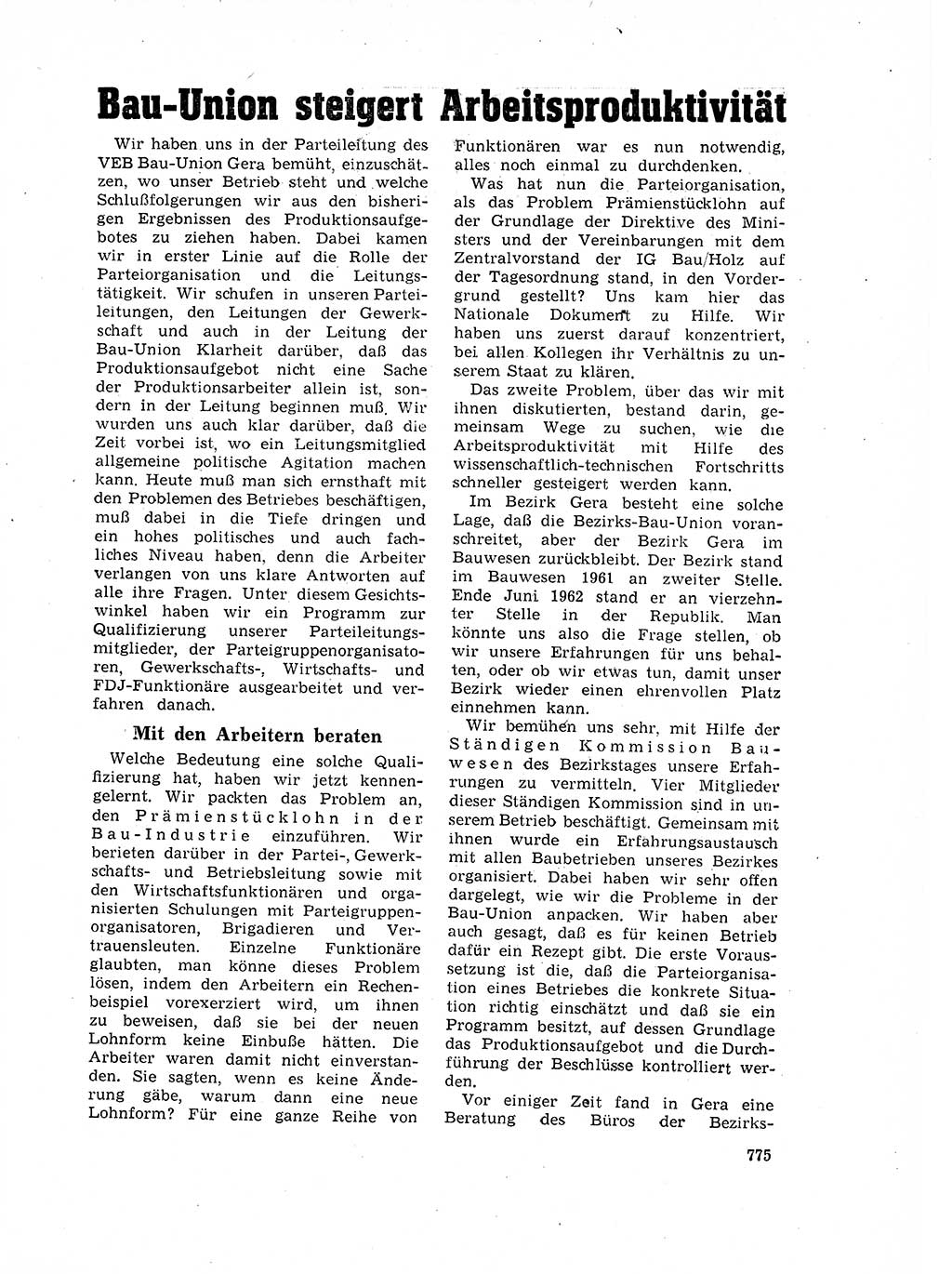 Neuer Weg (NW), Organ des Zentralkomitees (ZK) der SED (Sozialistische Einheitspartei Deutschlands) für Fragen des Parteilebens, 17. Jahrgang [Deutsche Demokratische Republik (DDR)] 1962, Seite 775 (NW ZK SED DDR 1962, S. 775)
