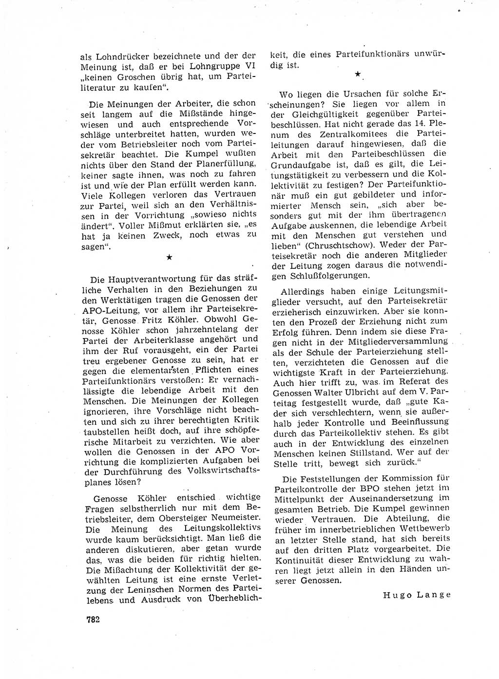 Neuer Weg (NW), Organ des Zentralkomitees (ZK) der SED (Sozialistische Einheitspartei Deutschlands) für Fragen des Parteilebens, 17. Jahrgang [Deutsche Demokratische Republik (DDR)] 1962, Seite 782 (NW ZK SED DDR 1962, S. 782)