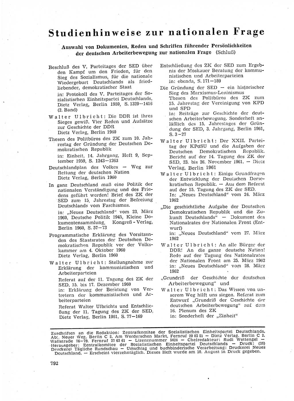 Neuer Weg (NW), Organ des Zentralkomitees (ZK) der SED (Sozialistische Einheitspartei Deutschlands) für Fragen des Parteilebens, 17. Jahrgang [Deutsche Demokratische Republik (DDR)] 1962, Seite 792 (NW ZK SED DDR 1962, S. 792)