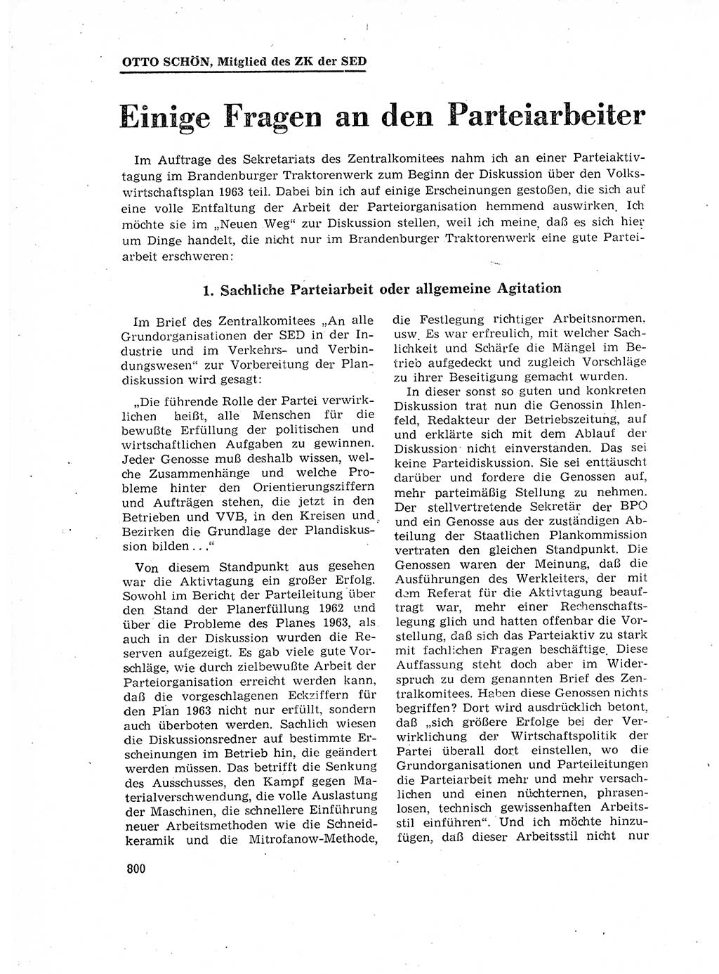 Neuer Weg (NW), Organ des Zentralkomitees (ZK) der SED (Sozialistische Einheitspartei Deutschlands) für Fragen des Parteilebens, 17. Jahrgang [Deutsche Demokratische Republik (DDR)] 1962, Seite 800 (NW ZK SED DDR 1962, S. 800)