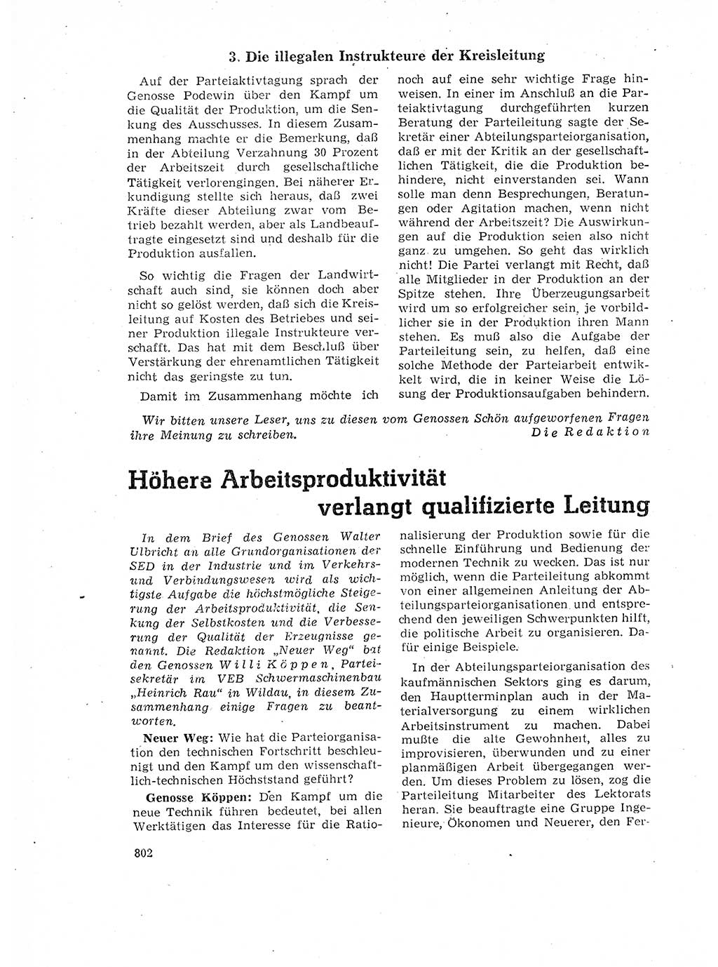 Neuer Weg (NW), Organ des Zentralkomitees (ZK) der SED (Sozialistische Einheitspartei Deutschlands) für Fragen des Parteilebens, 17. Jahrgang [Deutsche Demokratische Republik (DDR)] 1962, Seite 802 (NW ZK SED DDR 1962, S. 802)
