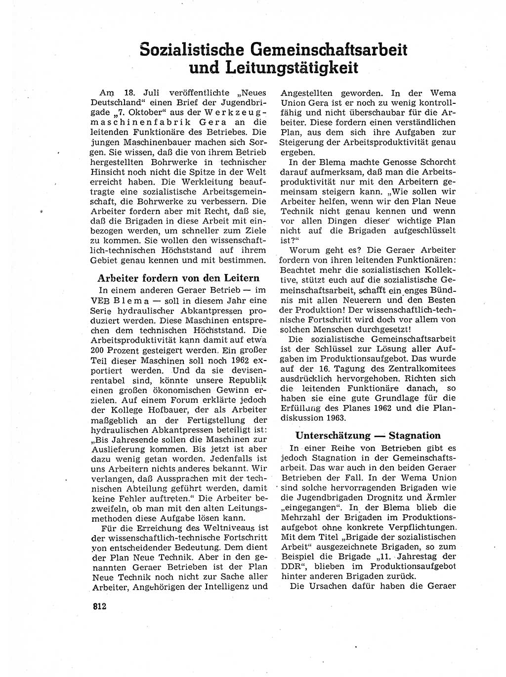 Neuer Weg (NW), Organ des Zentralkomitees (ZK) der SED (Sozialistische Einheitspartei Deutschlands) für Fragen des Parteilebens, 17. Jahrgang [Deutsche Demokratische Republik (DDR)] 1962, Seite 812 (NW ZK SED DDR 1962, S. 812)