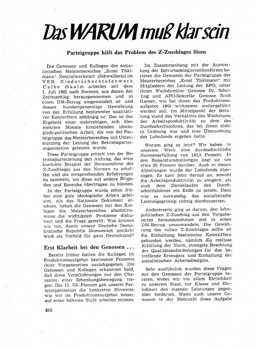 Neuer Weg (NW), Organ des Zentralkomitees (ZK) der SED (Sozialistische Einheitspartei Deutschlands) für Fragen des Parteilebens, 17. Jahrgang [Deutsche Demokratische Republik (DDR)] 1962, Seite 816 (NW ZK SED DDR 1962, S. 816)