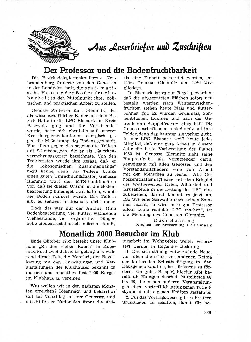 Neuer Weg (NW), Organ des Zentralkomitees (ZK) der SED (Sozialistische Einheitspartei Deutschlands) für Fragen des Parteilebens, 17. Jahrgang [Deutsche Demokratische Republik (DDR)] 1962, Seite 839 (NW ZK SED DDR 1962, S. 839)