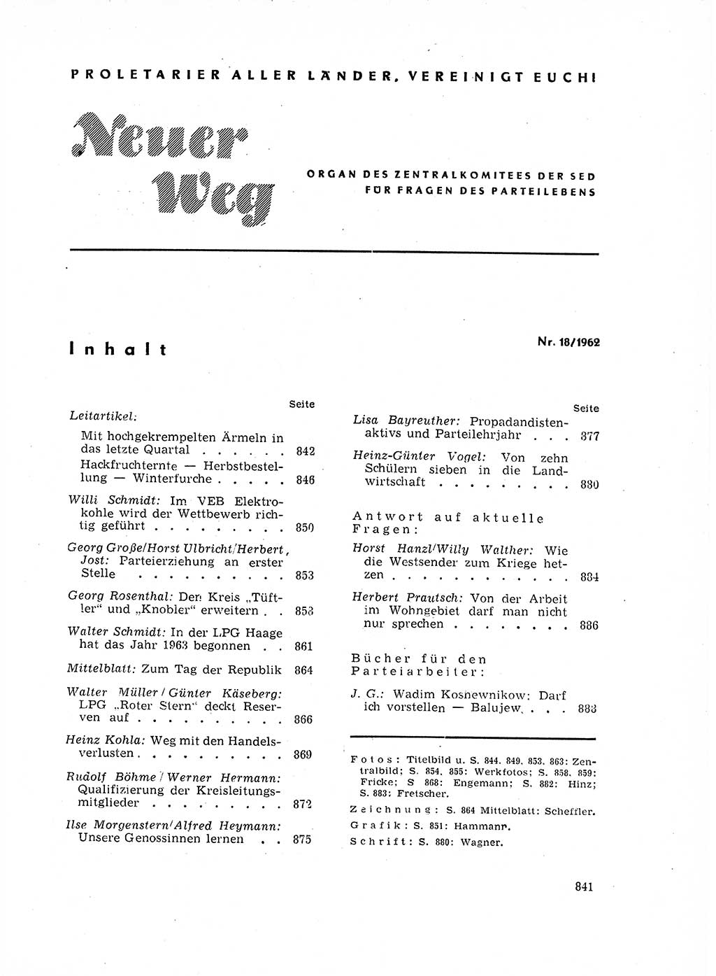 Neuer Weg (NW), Organ des Zentralkomitees (ZK) der SED (Sozialistische Einheitspartei Deutschlands) für Fragen des Parteilebens, 17. Jahrgang [Deutsche Demokratische Republik (DDR)] 1962, Seite 841 (NW ZK SED DDR 1962, S. 841)