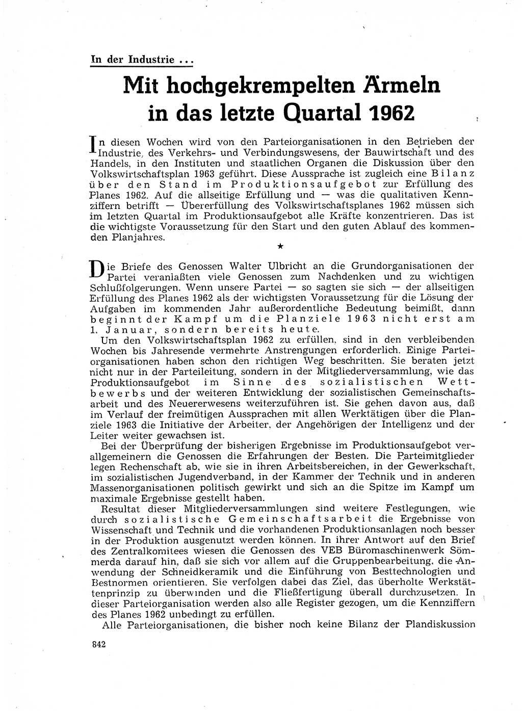 Neuer Weg (NW), Organ des Zentralkomitees (ZK) der SED (Sozialistische Einheitspartei Deutschlands) für Fragen des Parteilebens, 17. Jahrgang [Deutsche Demokratische Republik (DDR)] 1962, Seite 842 (NW ZK SED DDR 1962, S. 842)