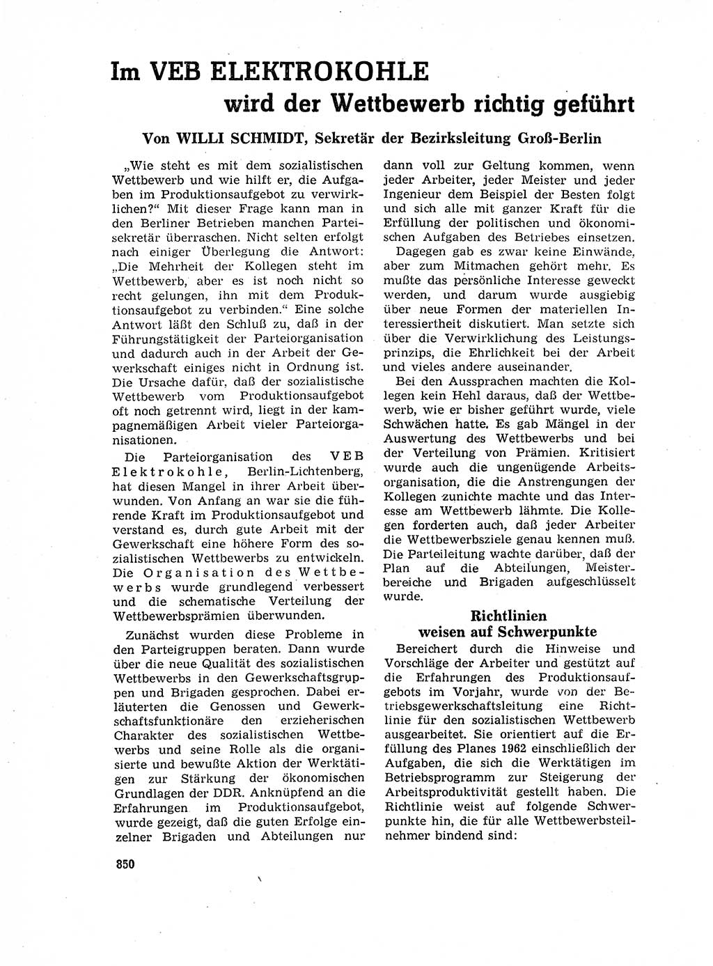 Neuer Weg (NW), Organ des Zentralkomitees (ZK) der SED (Sozialistische Einheitspartei Deutschlands) für Fragen des Parteilebens, 17. Jahrgang [Deutsche Demokratische Republik (DDR)] 1962, Seite 850 (NW ZK SED DDR 1962, S. 850)