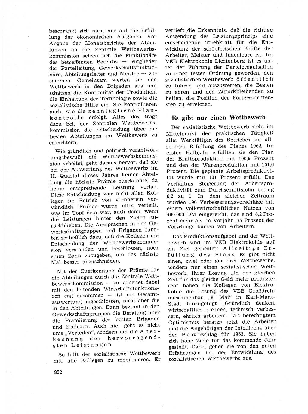 Neuer Weg (NW), Organ des Zentralkomitees (ZK) der SED (Sozialistische Einheitspartei Deutschlands) für Fragen des Parteilebens, 17. Jahrgang [Deutsche Demokratische Republik (DDR)] 1962, Seite 852 (NW ZK SED DDR 1962, S. 852)