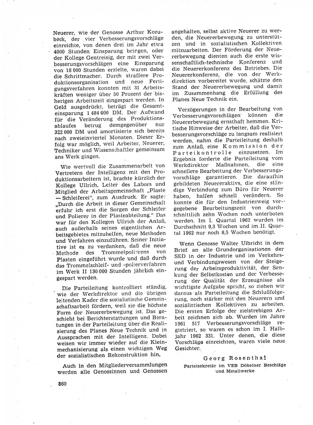 Neuer Weg (NW), Organ des Zentralkomitees (ZK) der SED (Sozialistische Einheitspartei Deutschlands) für Fragen des Parteilebens, 17. Jahrgang [Deutsche Demokratische Republik (DDR)] 1962, Seite 860 (NW ZK SED DDR 1962, S. 860)