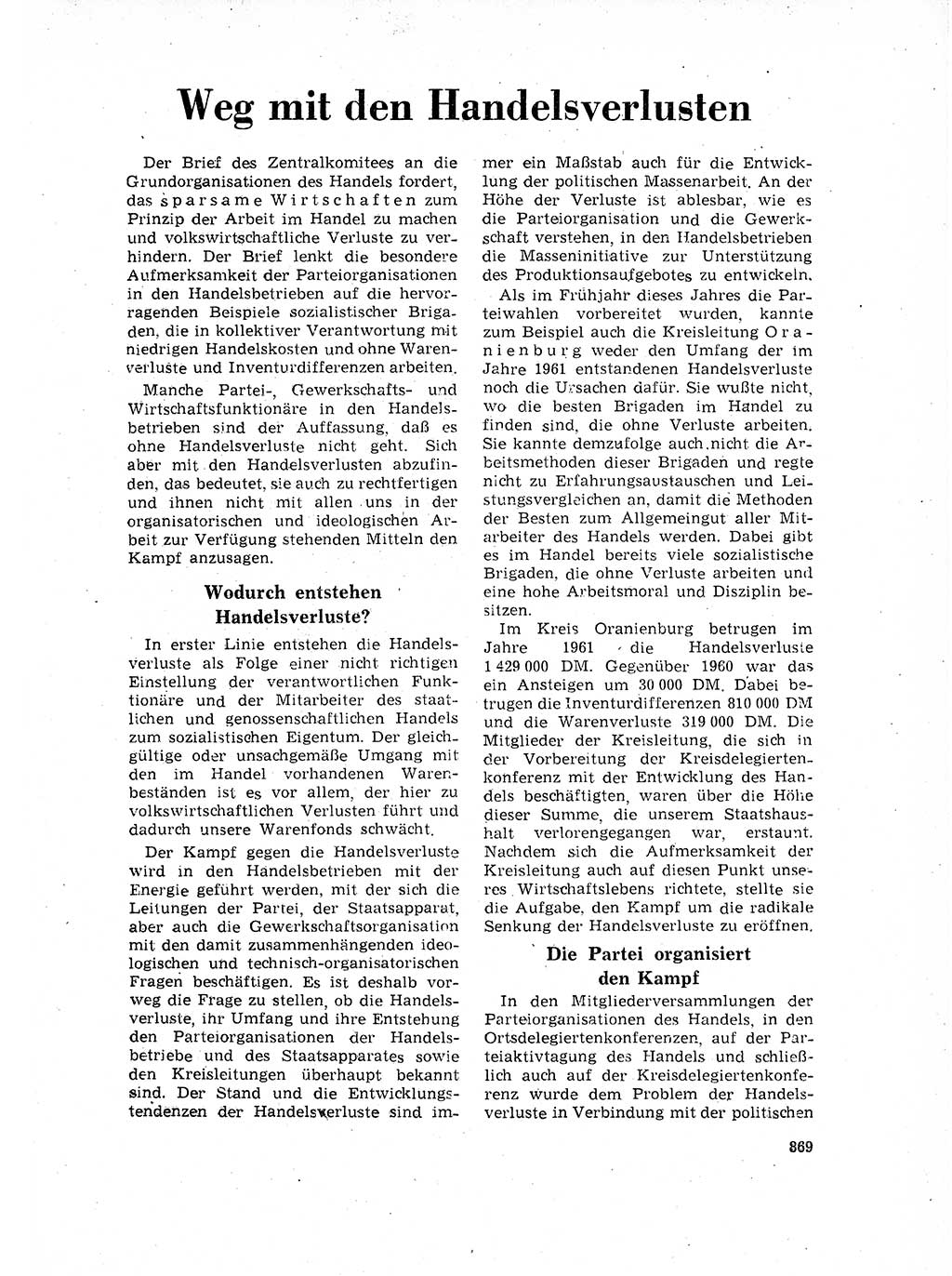 Neuer Weg (NW), Organ des Zentralkomitees (ZK) der SED (Sozialistische Einheitspartei Deutschlands) für Fragen des Parteilebens, 17. Jahrgang [Deutsche Demokratische Republik (DDR)] 1962, Seite 869 (NW ZK SED DDR 1962, S. 869)