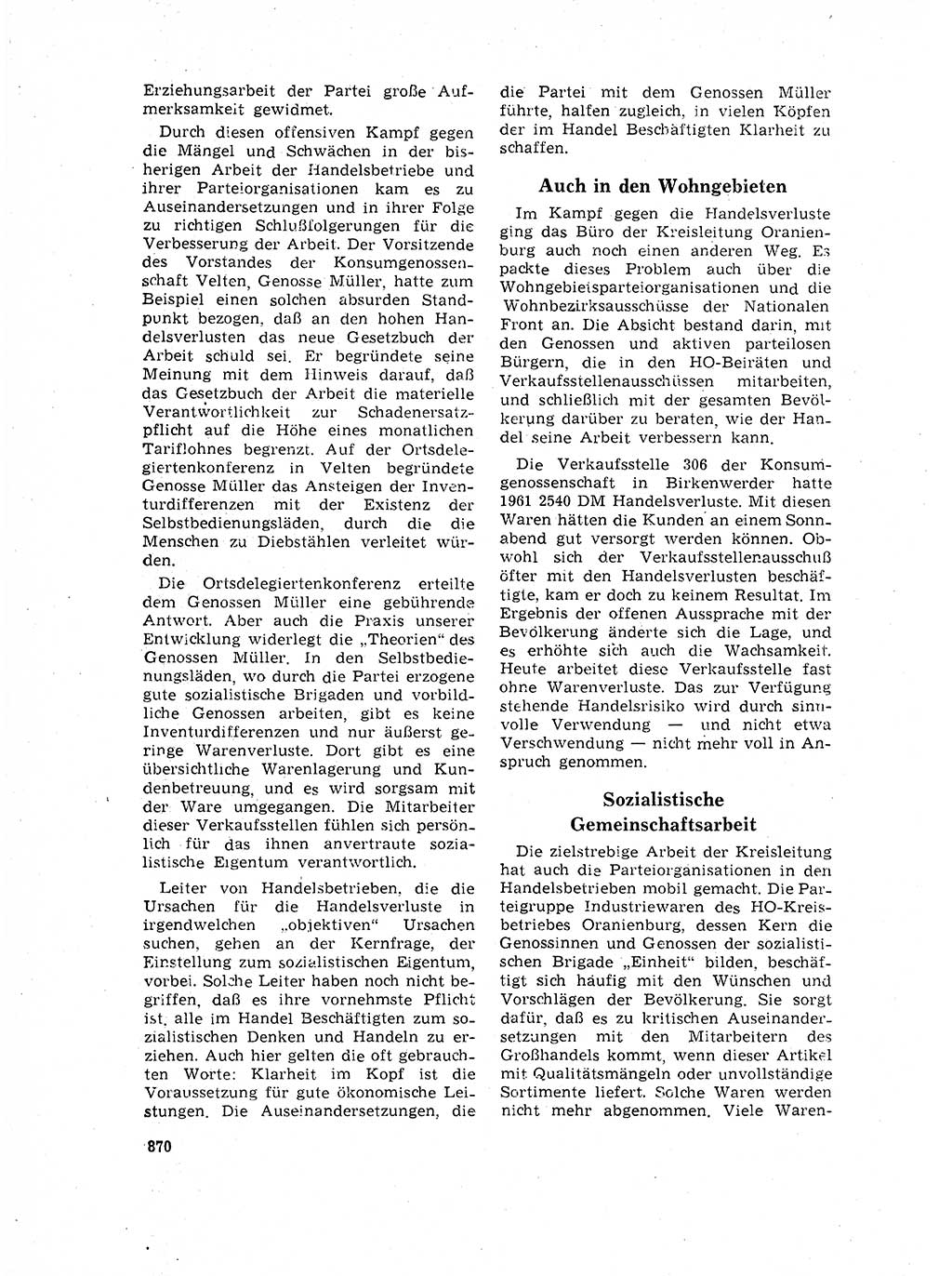 Neuer Weg (NW), Organ des Zentralkomitees (ZK) der SED (Sozialistische Einheitspartei Deutschlands) für Fragen des Parteilebens, 17. Jahrgang [Deutsche Demokratische Republik (DDR)] 1962, Seite 870 (NW ZK SED DDR 1962, S. 870)