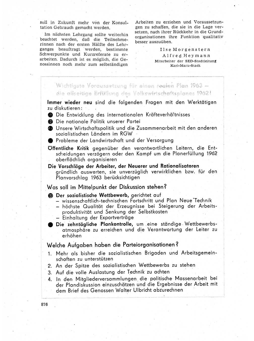 Neuer Weg (NW), Organ des Zentralkomitees (ZK) der SED (Sozialistische Einheitspartei Deutschlands) für Fragen des Parteilebens, 17. Jahrgang [Deutsche Demokratische Republik (DDR)] 1962, Seite 876 (NW ZK SED DDR 1962, S. 876)