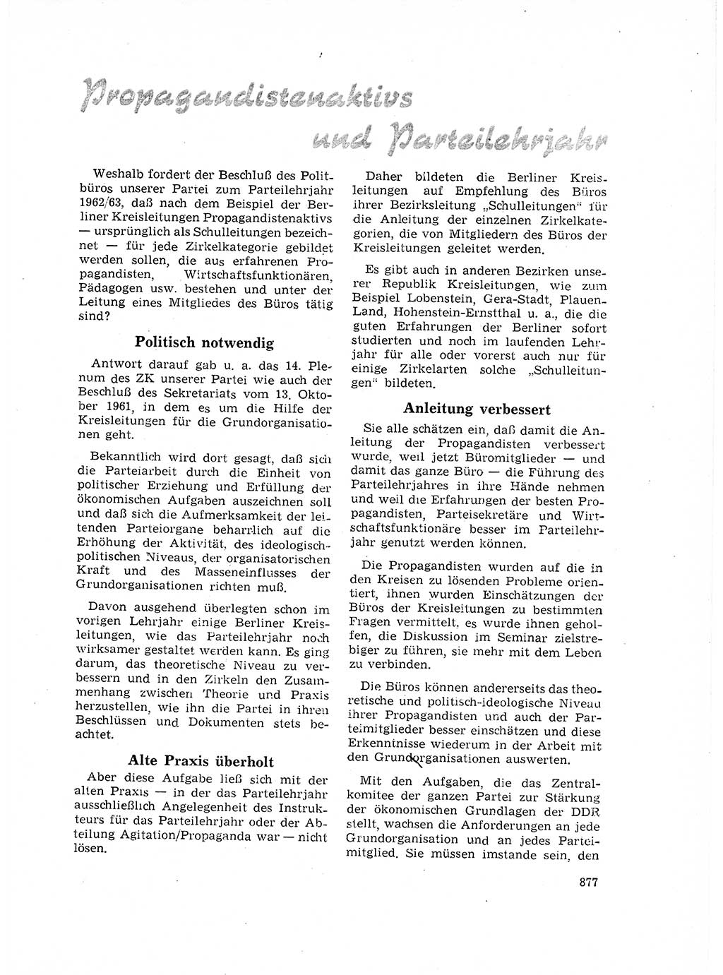 Neuer Weg (NW), Organ des Zentralkomitees (ZK) der SED (Sozialistische Einheitspartei Deutschlands) für Fragen des Parteilebens, 17. Jahrgang [Deutsche Demokratische Republik (DDR)] 1962, Seite 877 (NW ZK SED DDR 1962, S. 877)