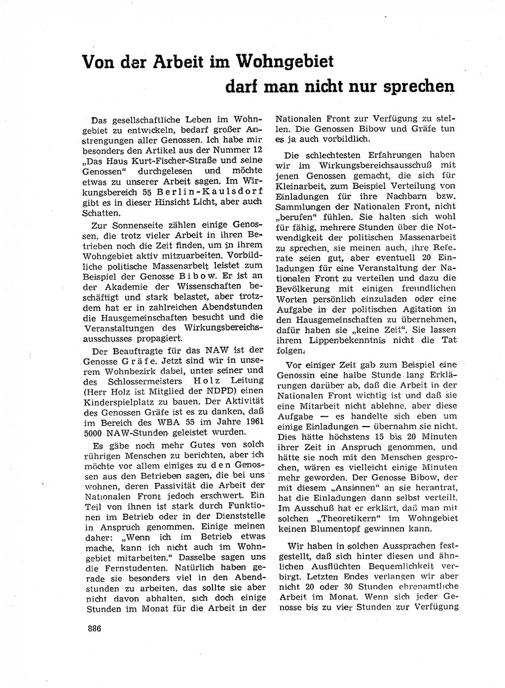 Neuer Weg (NW), Organ des Zentralkomitees (ZK) der SED (Sozialistische Einheitspartei Deutschlands) für Fragen des Parteilebens, 17. Jahrgang [Deutsche Demokratische Republik (DDR)] 1962, Seite 886 (NW ZK SED DDR 1962, S. 886)