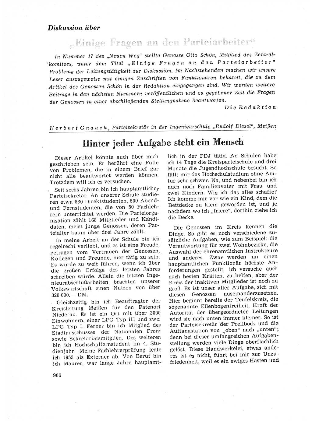 Neuer Weg (NW), Organ des Zentralkomitees (ZK) der SED (Sozialistische Einheitspartei Deutschlands) für Fragen des Parteilebens, 17. Jahrgang [Deutsche Demokratische Republik (DDR)] 1962, Seite 906 (NW ZK SED DDR 1962, S. 906)