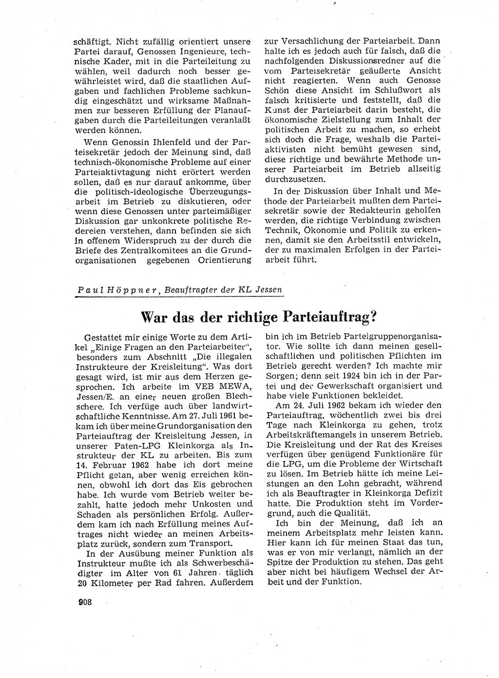 Neuer Weg (NW), Organ des Zentralkomitees (ZK) der SED (Sozialistische Einheitspartei Deutschlands) für Fragen des Parteilebens, 17. Jahrgang [Deutsche Demokratische Republik (DDR)] 1962, Seite 908 (NW ZK SED DDR 1962, S. 908)