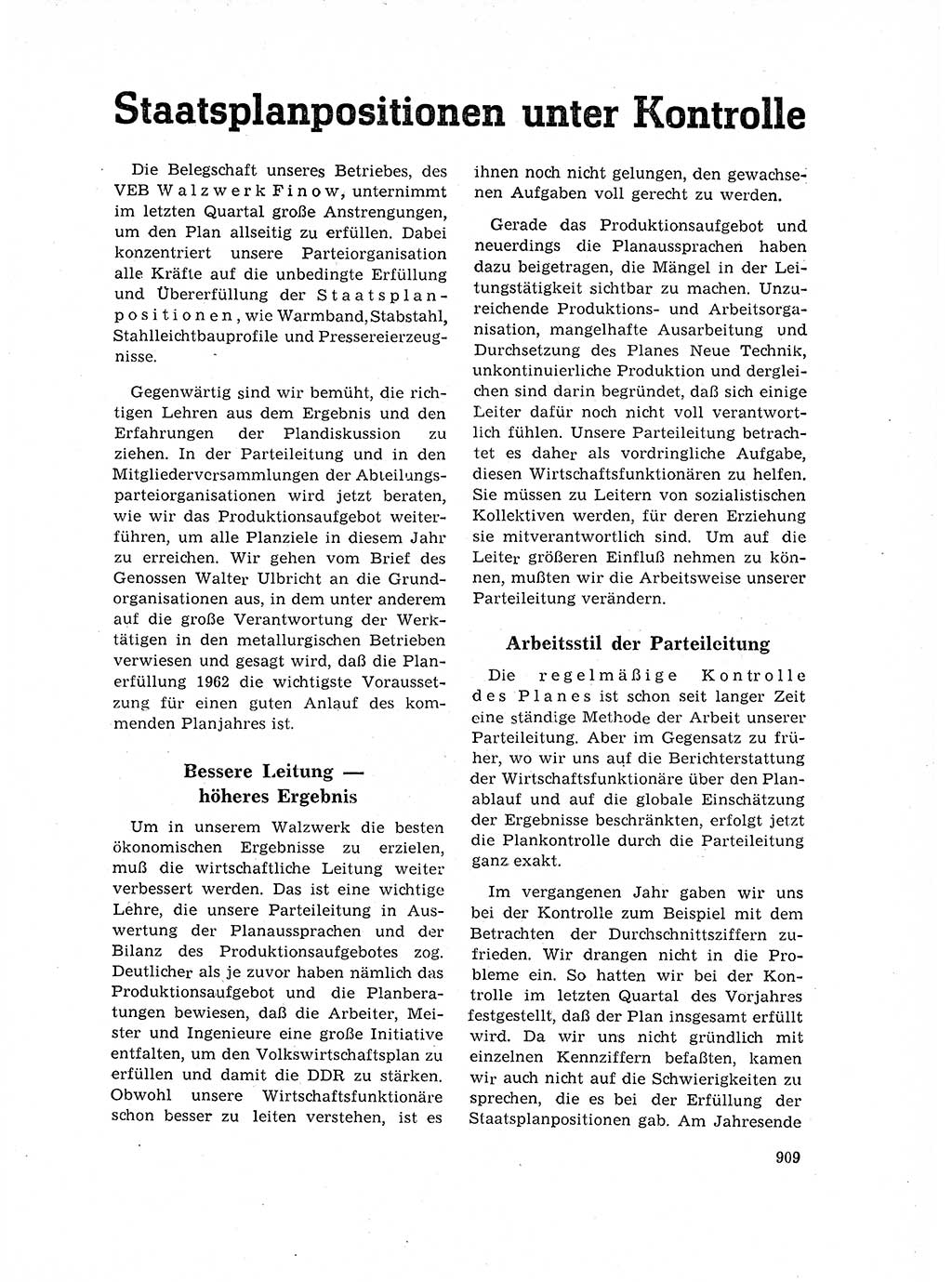 Neuer Weg (NW), Organ des Zentralkomitees (ZK) der SED (Sozialistische Einheitspartei Deutschlands) für Fragen des Parteilebens, 17. Jahrgang [Deutsche Demokratische Republik (DDR)] 1962, Seite 909 (NW ZK SED DDR 1962, S. 909)