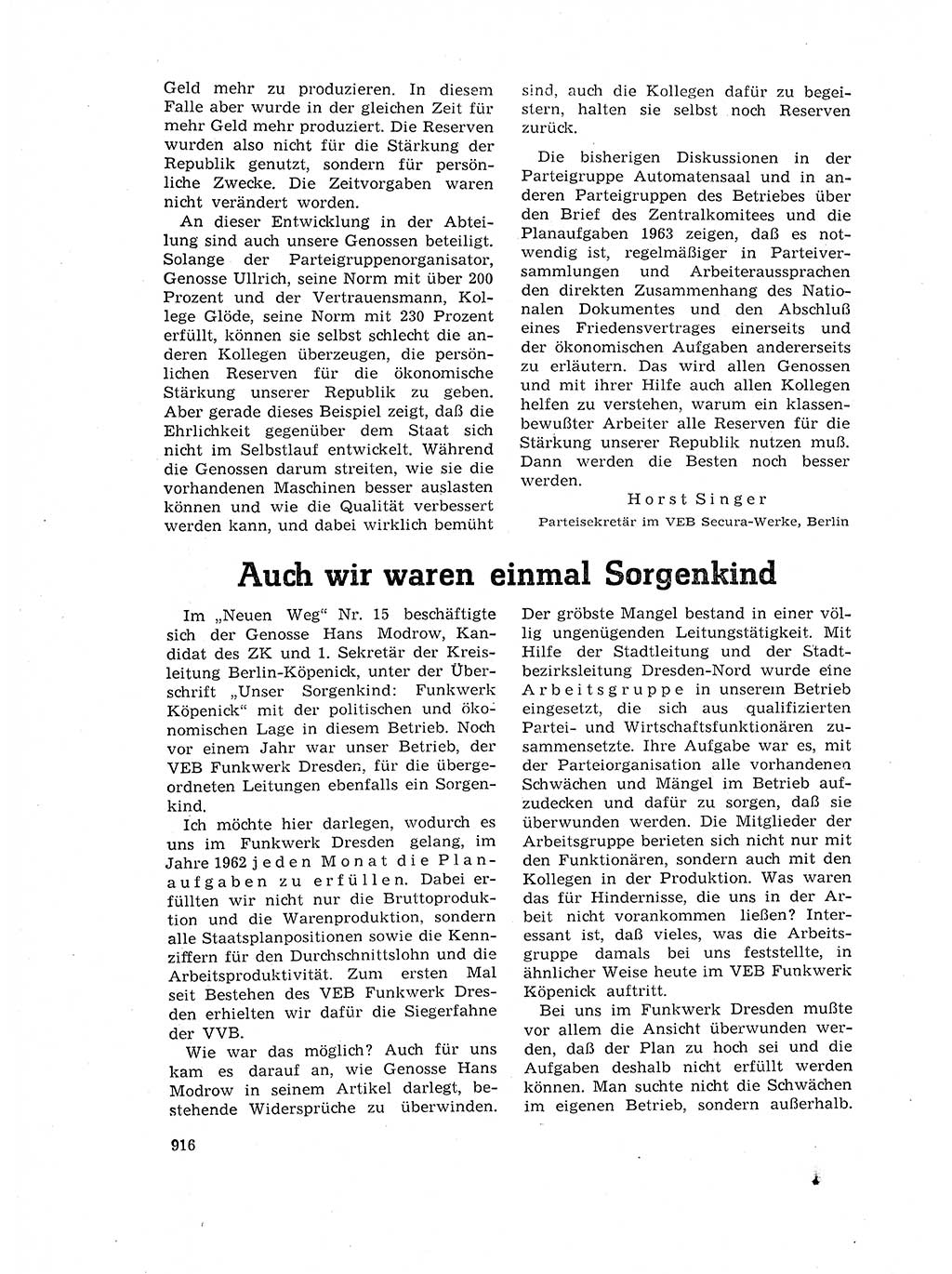 Neuer Weg (NW), Organ des Zentralkomitees (ZK) der SED (Sozialistische Einheitspartei Deutschlands) für Fragen des Parteilebens, 17. Jahrgang [Deutsche Demokratische Republik (DDR)] 1962, Seite 916 (NW ZK SED DDR 1962, S. 916)