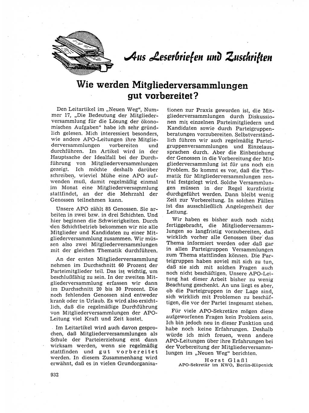 Neuer Weg (NW), Organ des Zentralkomitees (ZK) der SED (Sozialistische Einheitspartei Deutschlands) für Fragen des Parteilebens, 17. Jahrgang [Deutsche Demokratische Republik (DDR)] 1962, Seite 932 (NW ZK SED DDR 1962, S. 932)