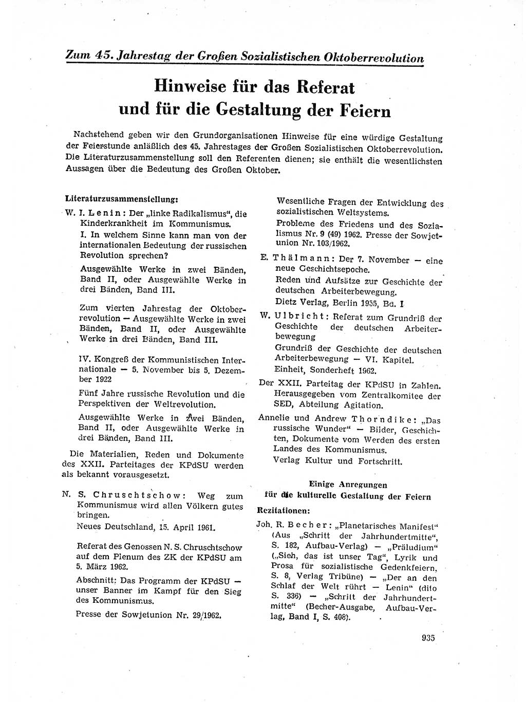 Neuer Weg (NW), Organ des Zentralkomitees (ZK) der SED (Sozialistische Einheitspartei Deutschlands) für Fragen des Parteilebens, 17. Jahrgang [Deutsche Demokratische Republik (DDR)] 1962, Seite 935 (NW ZK SED DDR 1962, S. 935)