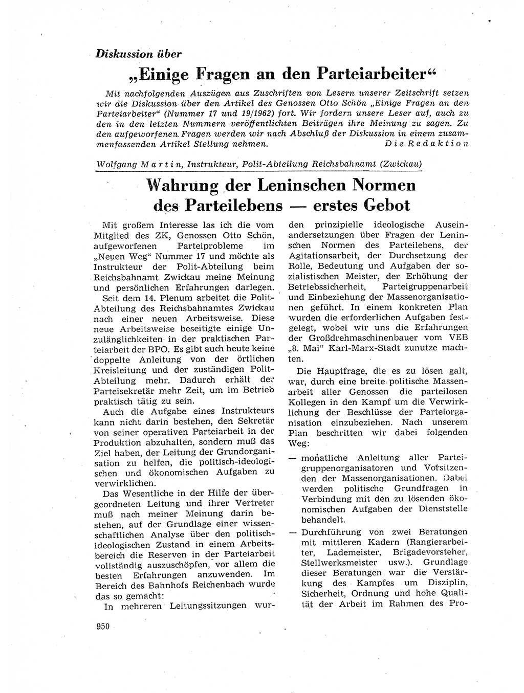 Neuer Weg (NW), Organ des Zentralkomitees (ZK) der SED (Sozialistische Einheitspartei Deutschlands) für Fragen des Parteilebens, 17. Jahrgang [Deutsche Demokratische Republik (DDR)] 1962, Seite 950 (NW ZK SED DDR 1962, S. 950)