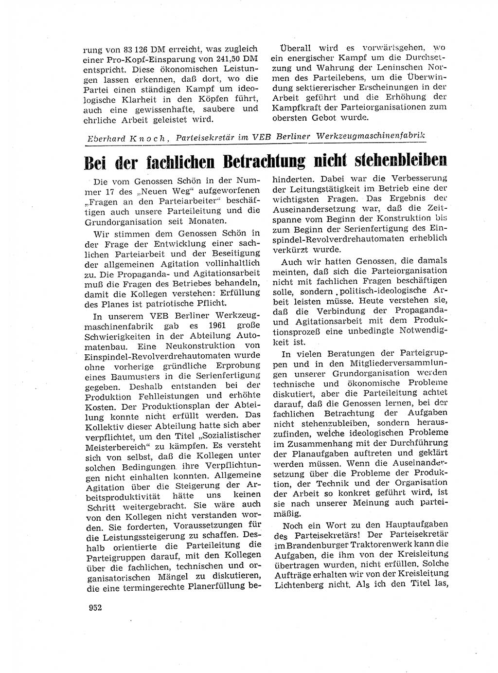 Neuer Weg (NW), Organ des Zentralkomitees (ZK) der SED (Sozialistische Einheitspartei Deutschlands) für Fragen des Parteilebens, 17. Jahrgang [Deutsche Demokratische Republik (DDR)] 1962, Seite 952 (NW ZK SED DDR 1962, S. 952)