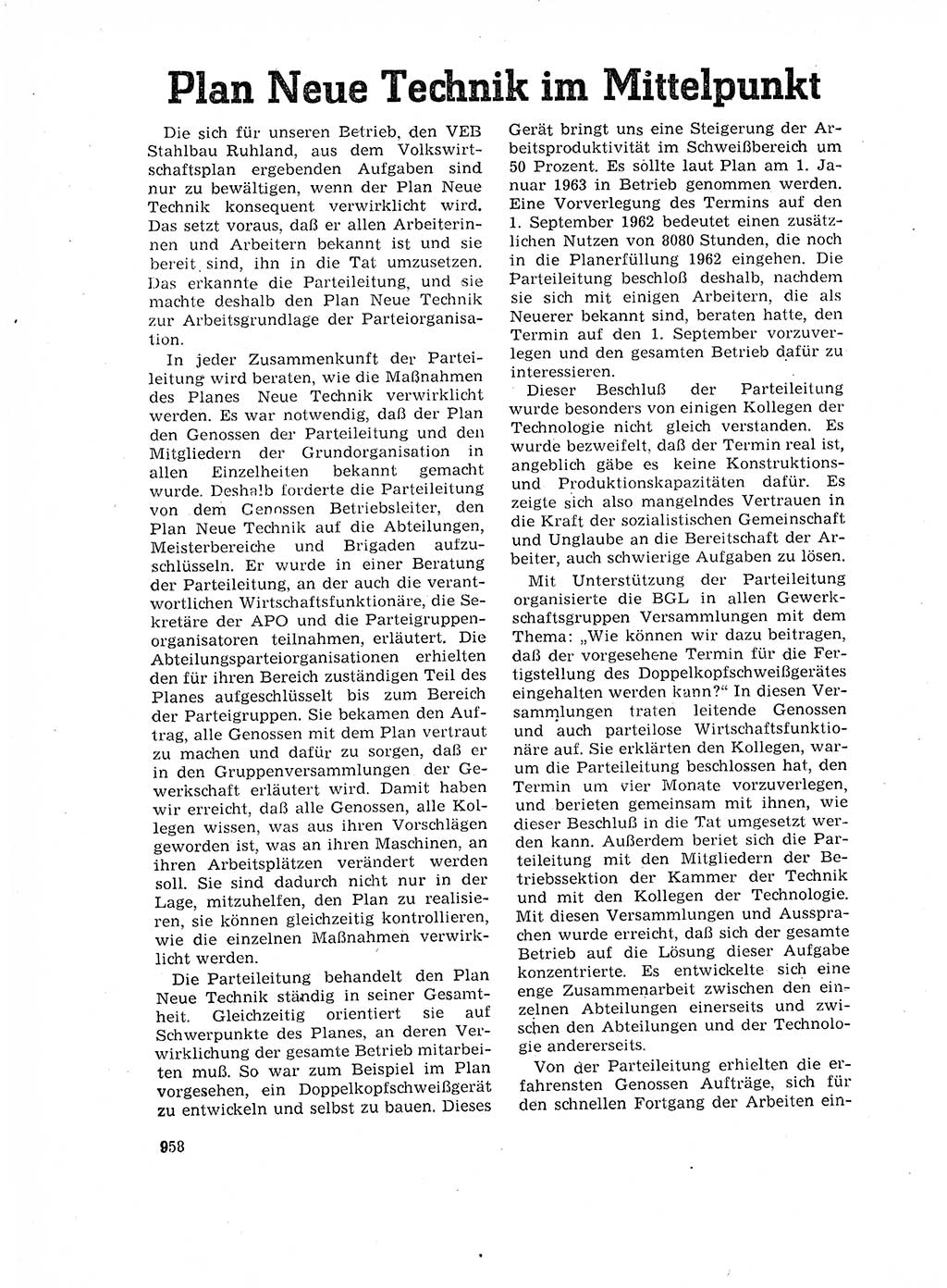 Neuer Weg (NW), Organ des Zentralkomitees (ZK) der SED (Sozialistische Einheitspartei Deutschlands) für Fragen des Parteilebens, 17. Jahrgang [Deutsche Demokratische Republik (DDR)] 1962, Seite 958 (NW ZK SED DDR 1962, S. 958)