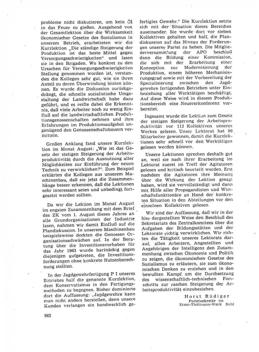 Neuer Weg (NW), Organ des Zentralkomitees (ZK) der SED (Sozialistische Einheitspartei Deutschlands) für Fragen des Parteilebens, 17. Jahrgang [Deutsche Demokratische Republik (DDR)] 1962, Seite 962 (NW ZK SED DDR 1962, S. 962)