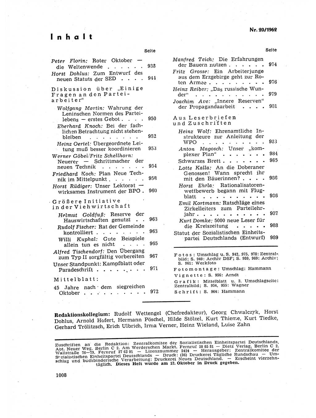 Neuer Weg (NW), Organ des Zentralkomitees (ZK) der SED (Sozialistische Einheitspartei Deutschlands) für Fragen des Parteilebens, 17. Jahrgang [Deutsche Demokratische Republik (DDR)] 1962, Seite 1008 (NW ZK SED DDR 1962, S. 1008)