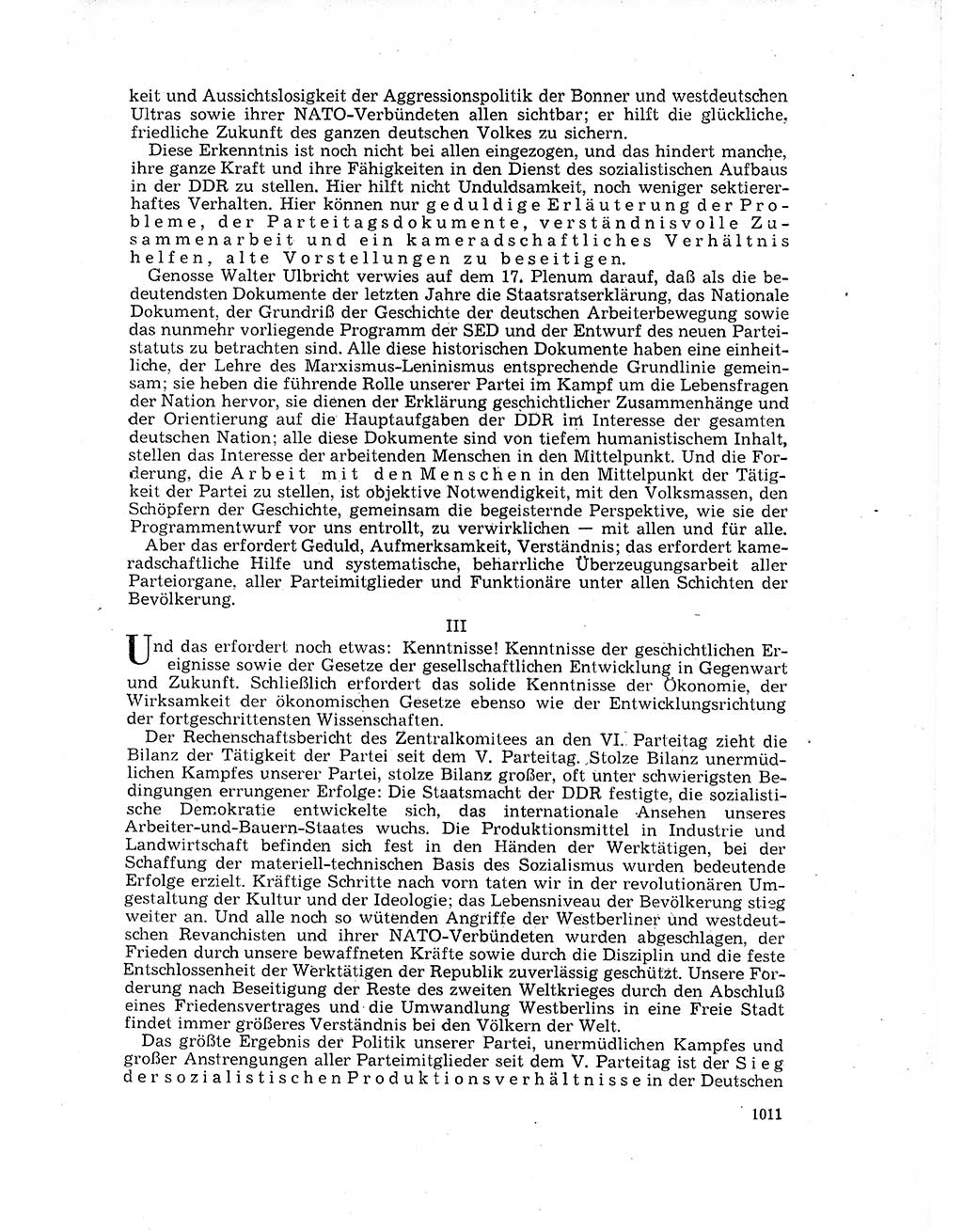 Neuer Weg (NW), Organ des Zentralkomitees (ZK) der SED (Sozialistische Einheitspartei Deutschlands) für Fragen des Parteilebens, 17. Jahrgang [Deutsche Demokratische Republik (DDR)] 1962, Seite 1011 (NW ZK SED DDR 1962, S. 1011)