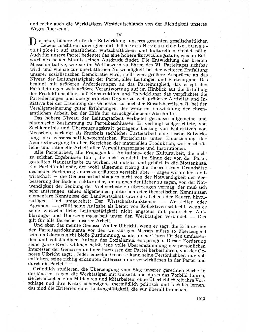 Neuer Weg (NW), Organ des Zentralkomitees (ZK) der SED (Sozialistische Einheitspartei Deutschlands) für Fragen des Parteilebens, 17. Jahrgang [Deutsche Demokratische Republik (DDR)] 1962, Seite 1013 (NW ZK SED DDR 1962, S. 1013)