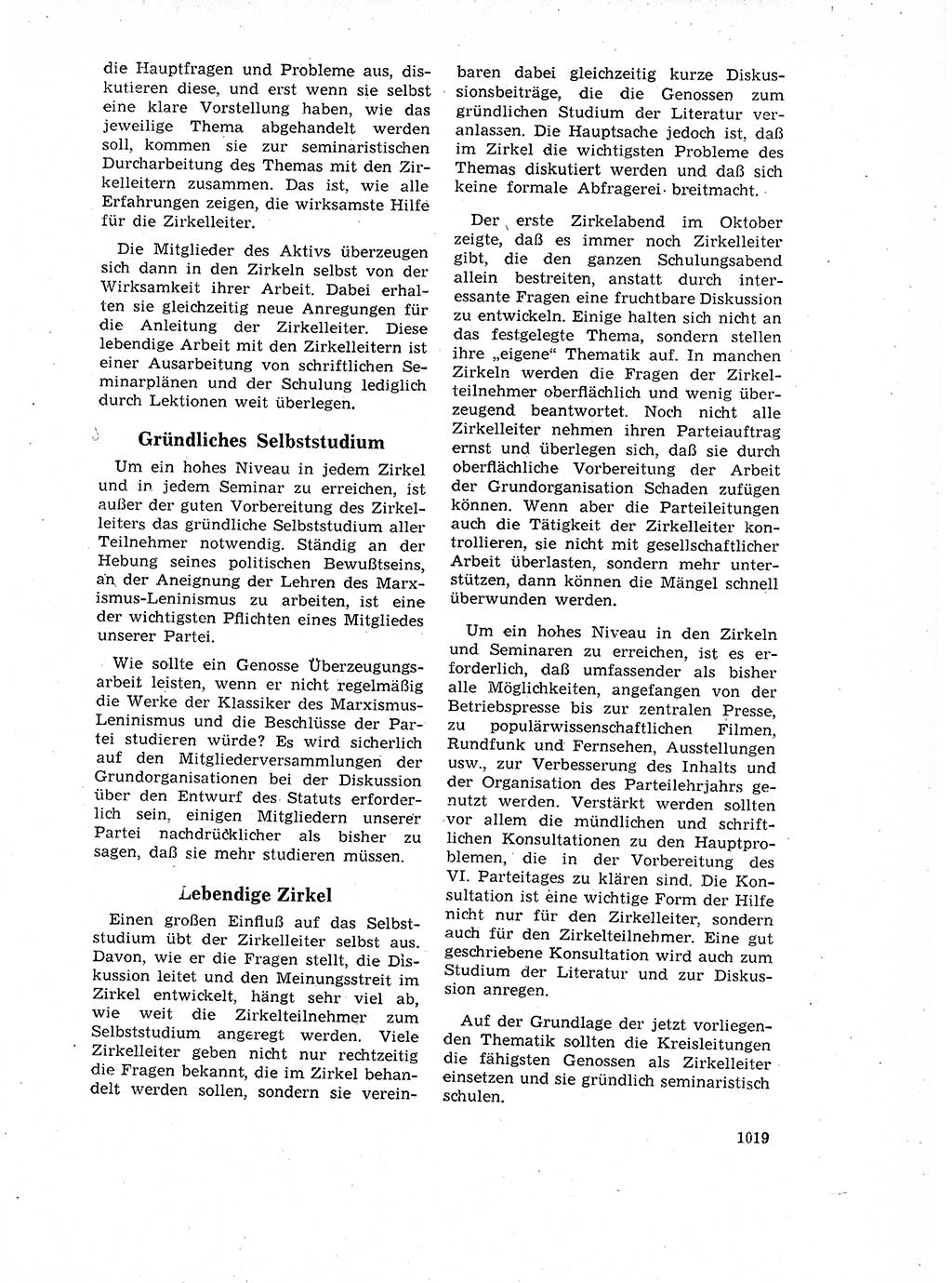 Neuer Weg (NW), Organ des Zentralkomitees (ZK) der SED (Sozialistische Einheitspartei Deutschlands) für Fragen des Parteilebens, 17. Jahrgang [Deutsche Demokratische Republik (DDR)] 1962, Seite 1019 (NW ZK SED DDR 1962, S. 1019)