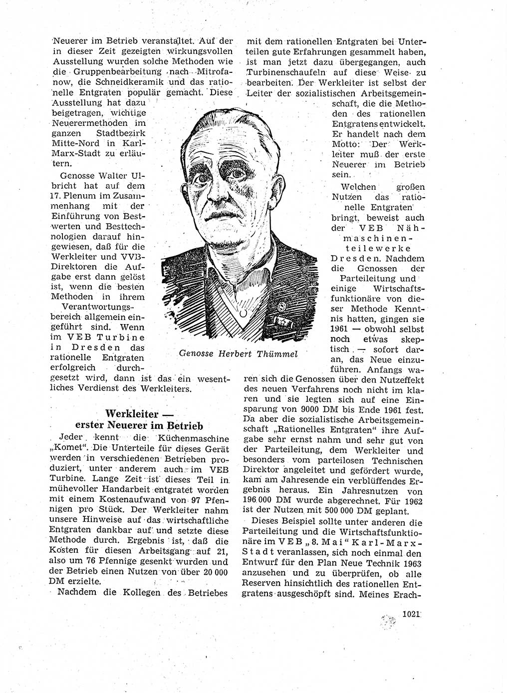Neuer Weg (NW), Organ des Zentralkomitees (ZK) der SED (Sozialistische Einheitspartei Deutschlands) für Fragen des Parteilebens, 17. Jahrgang [Deutsche Demokratische Republik (DDR)] 1962, Seite 1021 (NW ZK SED DDR 1962, S. 1021)