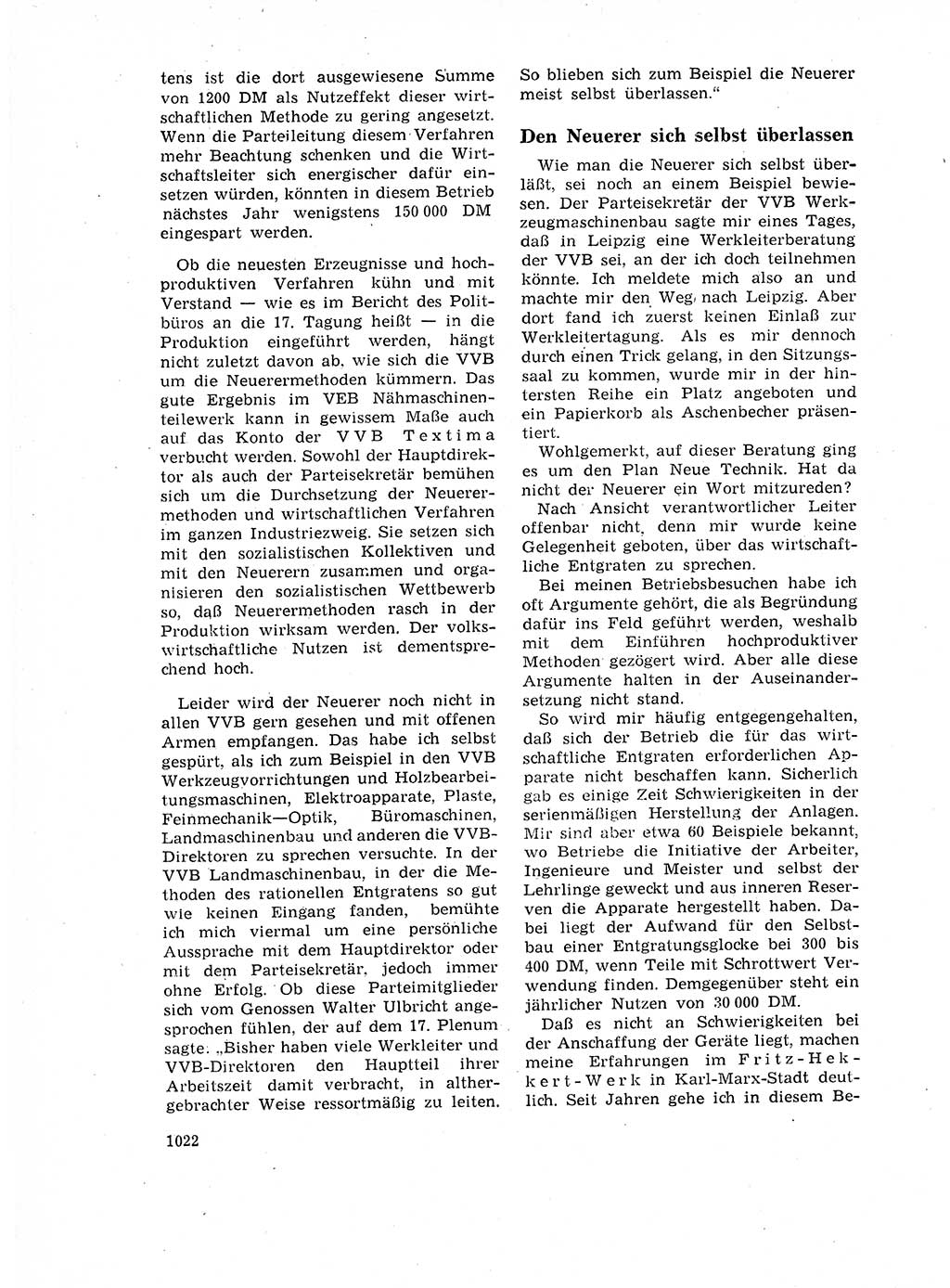 Neuer Weg (NW), Organ des Zentralkomitees (ZK) der SED (Sozialistische Einheitspartei Deutschlands) für Fragen des Parteilebens, 17. Jahrgang [Deutsche Demokratische Republik (DDR)] 1962, Seite 1022 (NW ZK SED DDR 1962, S. 1022)