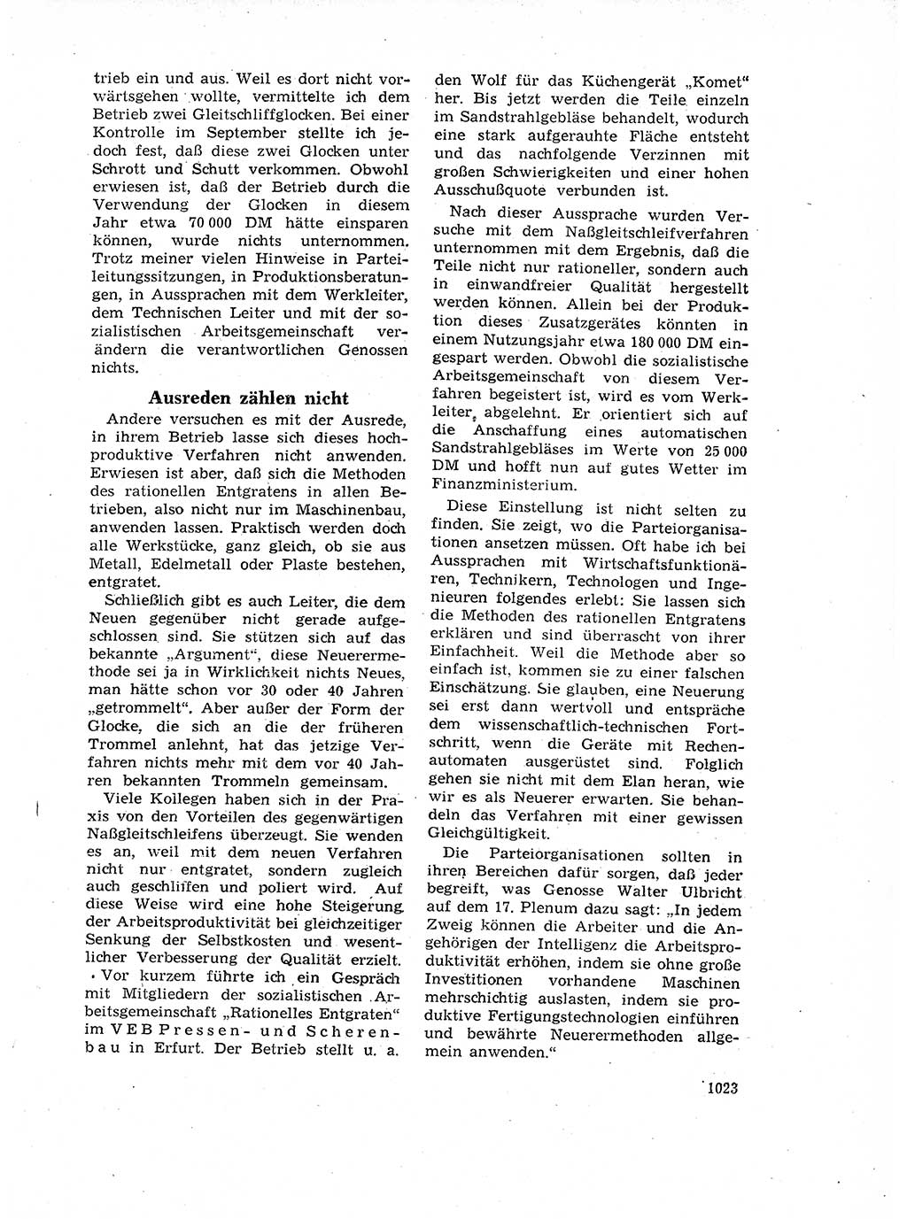 Neuer Weg (NW), Organ des Zentralkomitees (ZK) der SED (Sozialistische Einheitspartei Deutschlands) für Fragen des Parteilebens, 17. Jahrgang [Deutsche Demokratische Republik (DDR)] 1962, Seite 1023 (NW ZK SED DDR 1962, S. 1023)