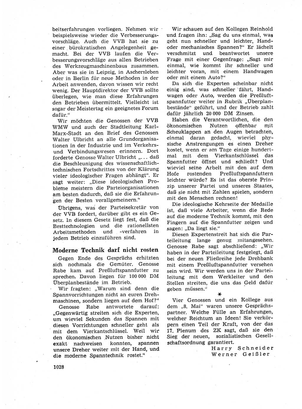 Neuer Weg (NW), Organ des Zentralkomitees (ZK) der SED (Sozialistische Einheitspartei Deutschlands) für Fragen des Parteilebens, 17. Jahrgang [Deutsche Demokratische Republik (DDR)] 1962, Seite 1028 (NW ZK SED DDR 1962, S. 1028)