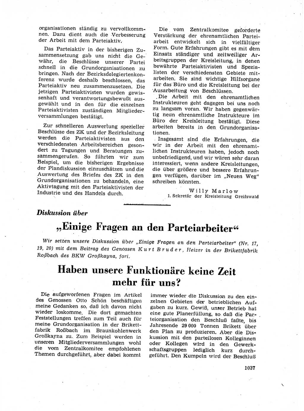 Neuer Weg (NW), Organ des Zentralkomitees (ZK) der SED (Sozialistische Einheitspartei Deutschlands) für Fragen des Parteilebens, 17. Jahrgang [Deutsche Demokratische Republik (DDR)] 1962, Seite 1037 (NW ZK SED DDR 1962, S. 1037)