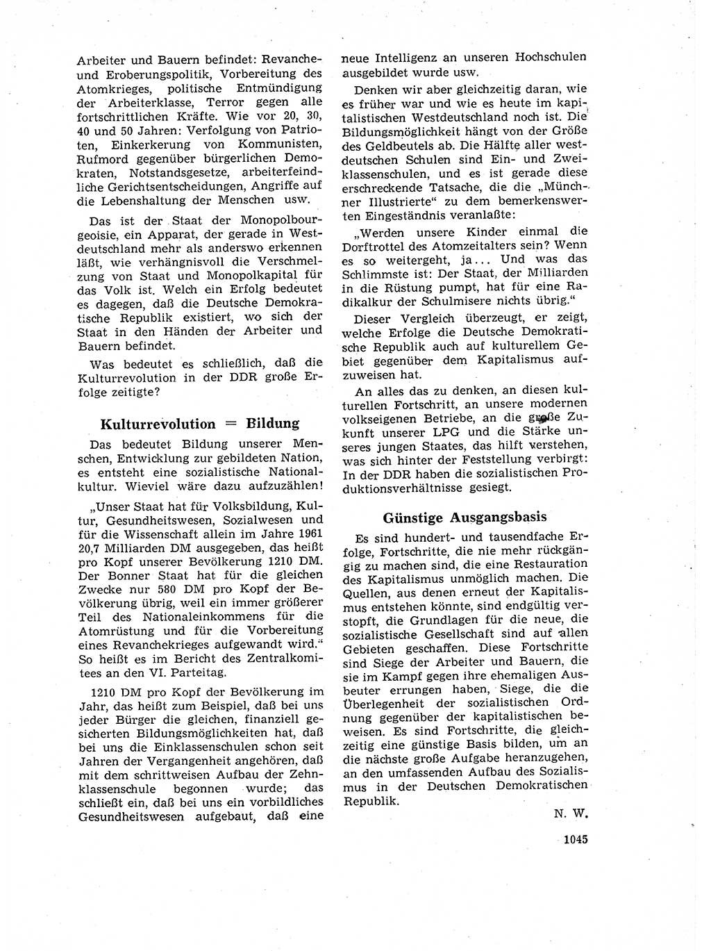 Neuer Weg (NW), Organ des Zentralkomitees (ZK) der SED (Sozialistische Einheitspartei Deutschlands) für Fragen des Parteilebens, 17. Jahrgang [Deutsche Demokratische Republik (DDR)] 1962, Seite 1045 (NW ZK SED DDR 1962, S. 1045)