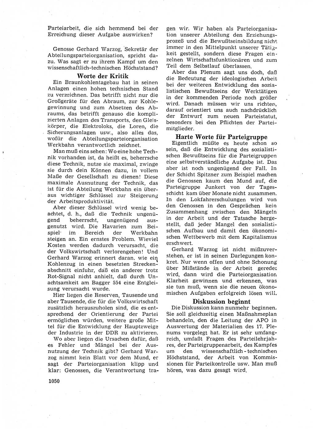 Neuer Weg (NW), Organ des Zentralkomitees (ZK) der SED (Sozialistische Einheitspartei Deutschlands) für Fragen des Parteilebens, 17. Jahrgang [Deutsche Demokratische Republik (DDR)] 1962, Seite 1050 (NW ZK SED DDR 1962, S. 1050)