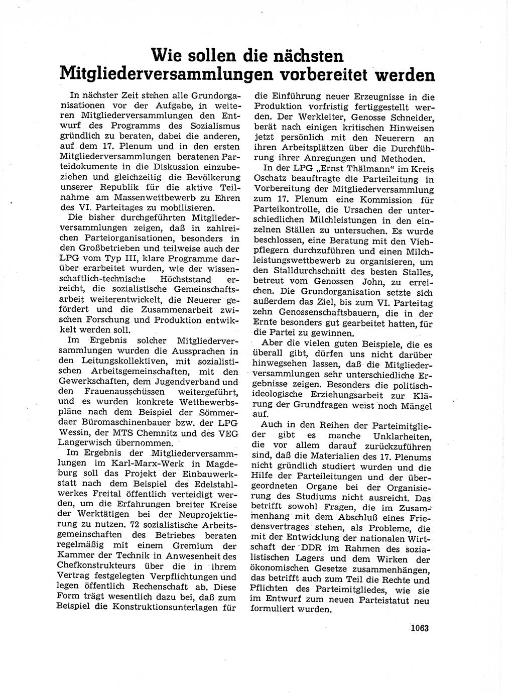 Neuer Weg (NW), Organ des Zentralkomitees (ZK) der SED (Sozialistische Einheitspartei Deutschlands) für Fragen des Parteilebens, 17. Jahrgang [Deutsche Demokratische Republik (DDR)] 1962, Seite 1063 (NW ZK SED DDR 1962, S. 1063)
