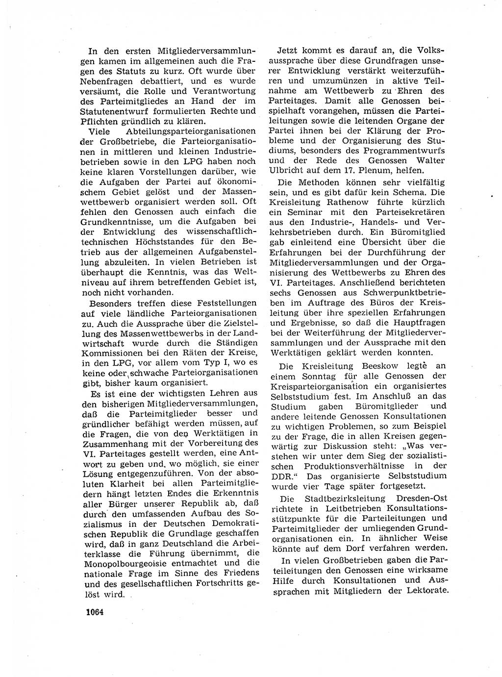 Neuer Weg (NW), Organ des Zentralkomitees (ZK) der SED (Sozialistische Einheitspartei Deutschlands) für Fragen des Parteilebens, 17. Jahrgang [Deutsche Demokratische Republik (DDR)] 1962, Seite 1064 (NW ZK SED DDR 1962, S. 1064)