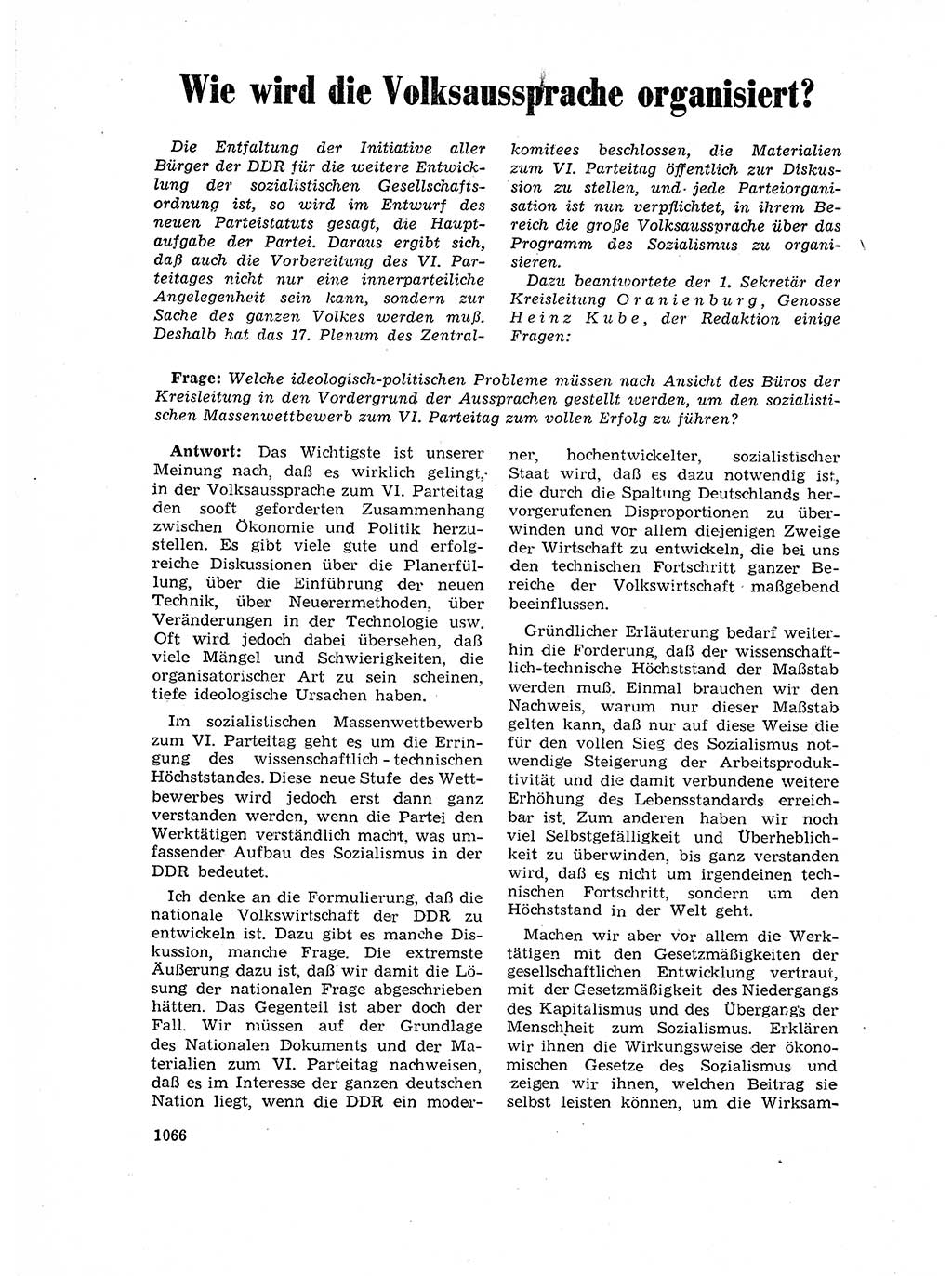 Neuer Weg (NW), Organ des Zentralkomitees (ZK) der SED (Sozialistische Einheitspartei Deutschlands) für Fragen des Parteilebens, 17. Jahrgang [Deutsche Demokratische Republik (DDR)] 1962, Seite 1066 (NW ZK SED DDR 1962, S. 1066)