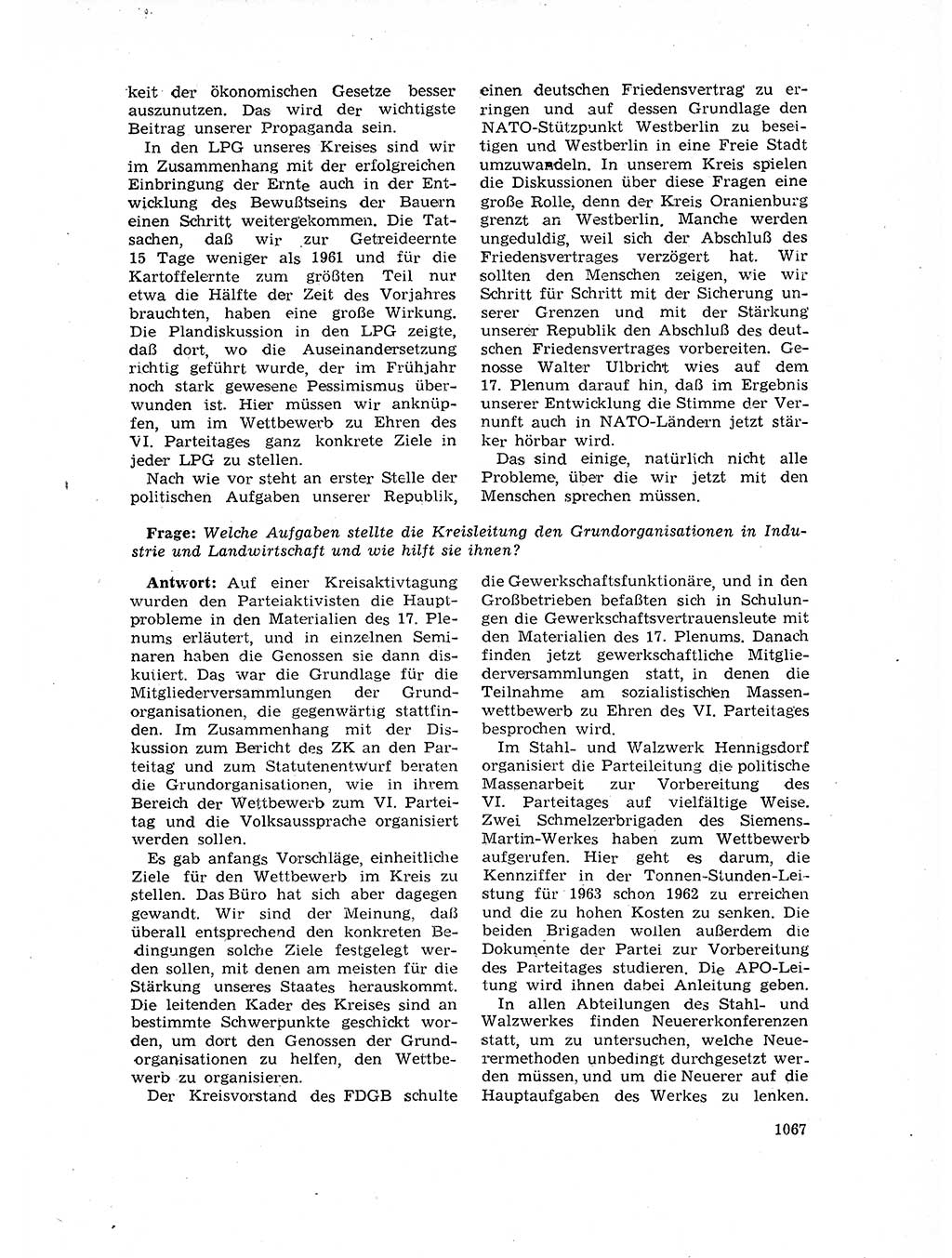 Neuer Weg (NW), Organ des Zentralkomitees (ZK) der SED (Sozialistische Einheitspartei Deutschlands) für Fragen des Parteilebens, 17. Jahrgang [Deutsche Demokratische Republik (DDR)] 1962, Seite 1067 (NW ZK SED DDR 1962, S. 1067)