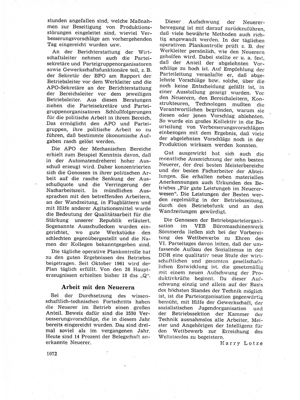 Neuer Weg (NW), Organ des Zentralkomitees (ZK) der SED (Sozialistische Einheitspartei Deutschlands) für Fragen des Parteilebens, 17. Jahrgang [Deutsche Demokratische Republik (DDR)] 1962, Seite 1072 (NW ZK SED DDR 1962, S. 1072)