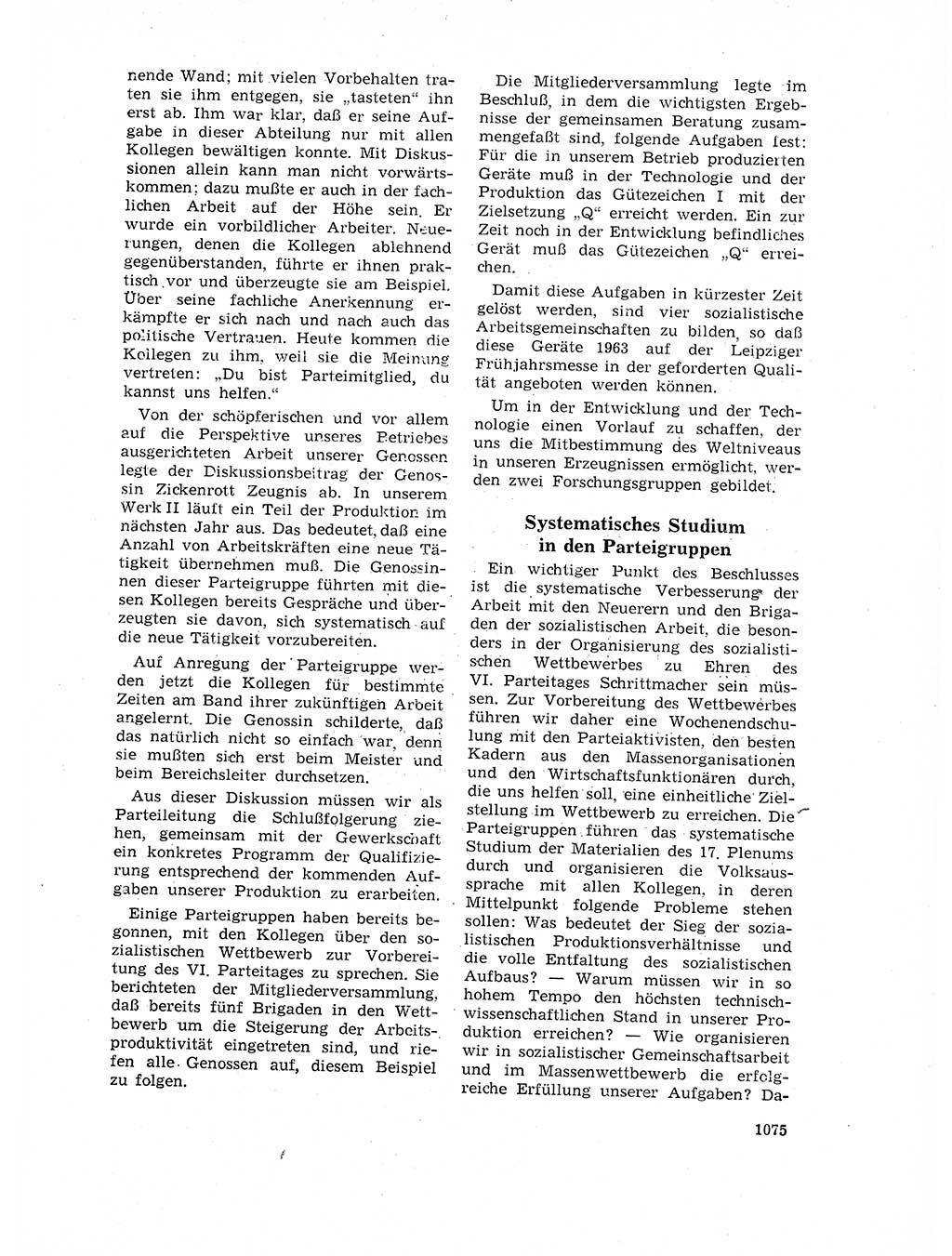 Neuer Weg (NW), Organ des Zentralkomitees (ZK) der SED (Sozialistische Einheitspartei Deutschlands) für Fragen des Parteilebens, 17. Jahrgang [Deutsche Demokratische Republik (DDR)] 1962, Seite 1075 (NW ZK SED DDR 1962, S. 1075)