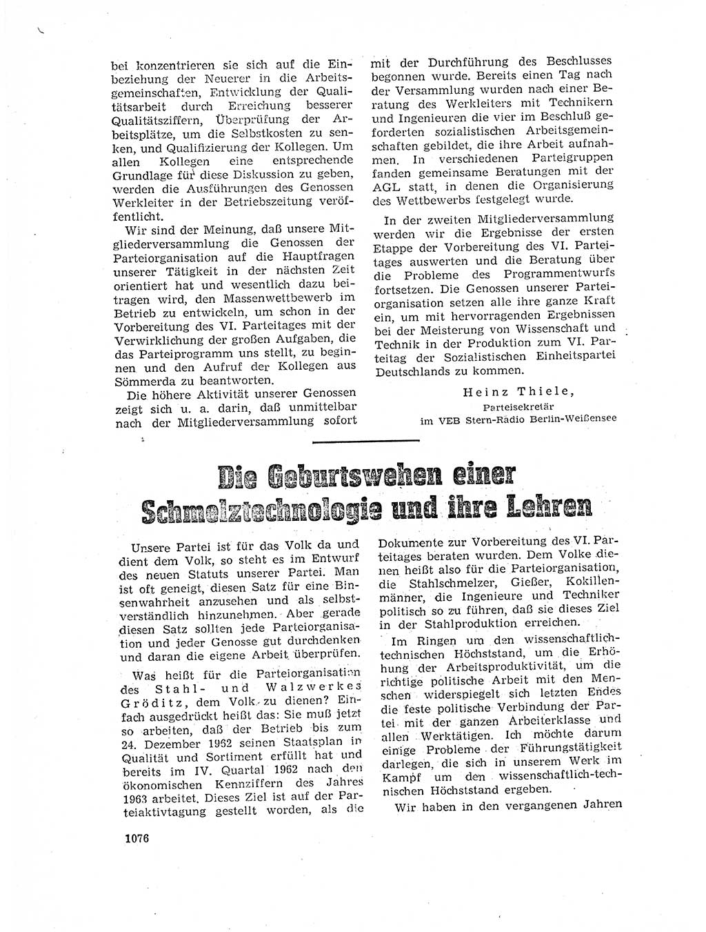 Neuer Weg (NW), Organ des Zentralkomitees (ZK) der SED (Sozialistische Einheitspartei Deutschlands) für Fragen des Parteilebens, 17. Jahrgang [Deutsche Demokratische Republik (DDR)] 1962, Seite 1076 (NW ZK SED DDR 1962, S. 1076)